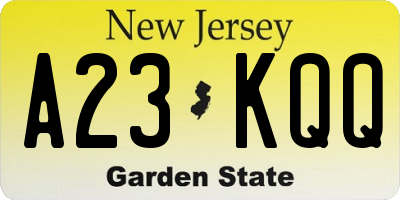 NJ license plate A23KQQ