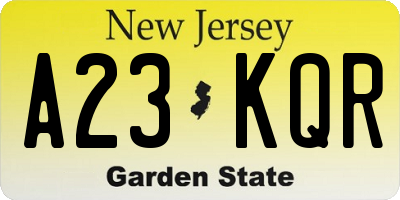 NJ license plate A23KQR
