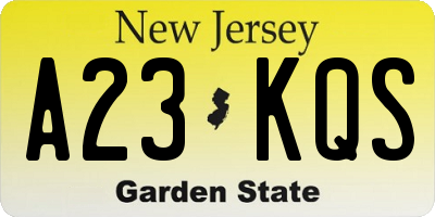 NJ license plate A23KQS