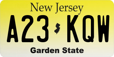 NJ license plate A23KQW