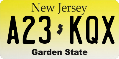 NJ license plate A23KQX