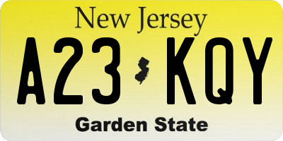NJ license plate A23KQY
