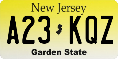 NJ license plate A23KQZ