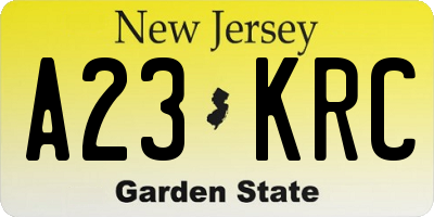 NJ license plate A23KRC