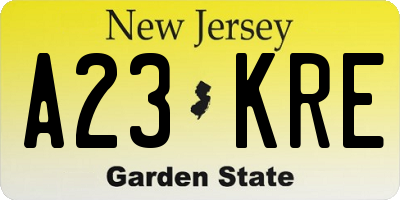 NJ license plate A23KRE