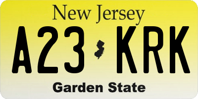NJ license plate A23KRK