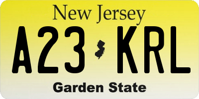 NJ license plate A23KRL