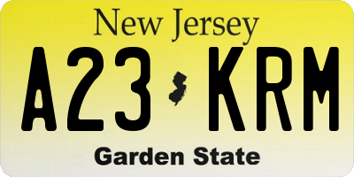 NJ license plate A23KRM