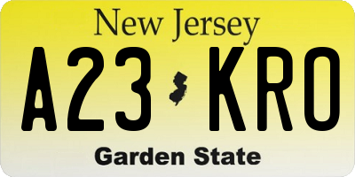 NJ license plate A23KRO