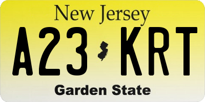 NJ license plate A23KRT
