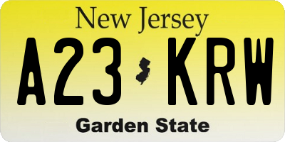 NJ license plate A23KRW