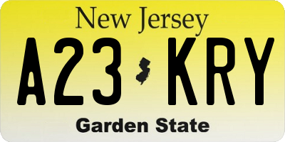 NJ license plate A23KRY
