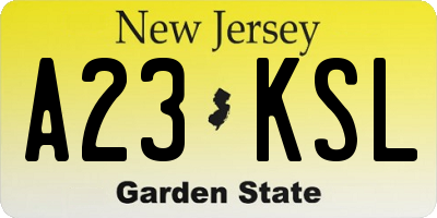 NJ license plate A23KSL