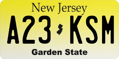 NJ license plate A23KSM