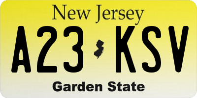 NJ license plate A23KSV