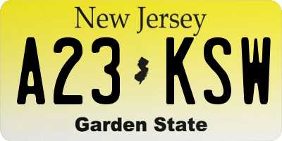 NJ license plate A23KSW