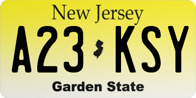 NJ license plate A23KSY