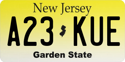 NJ license plate A23KUE