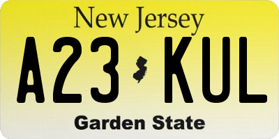 NJ license plate A23KUL
