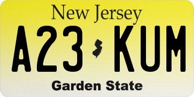 NJ license plate A23KUM
