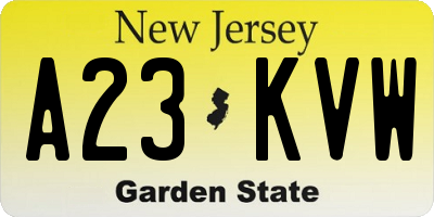 NJ license plate A23KVW