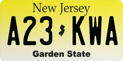 NJ license plate A23KWA