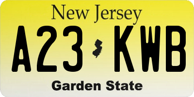 NJ license plate A23KWB