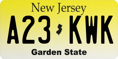 NJ license plate A23KWK
