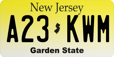 NJ license plate A23KWM