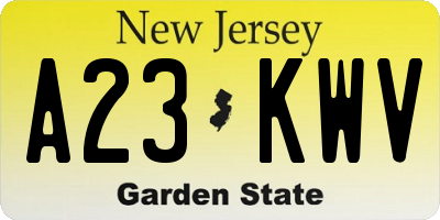 NJ license plate A23KWV