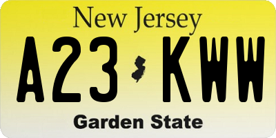 NJ license plate A23KWW