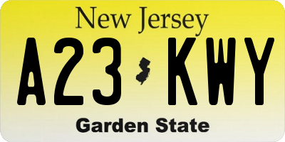 NJ license plate A23KWY