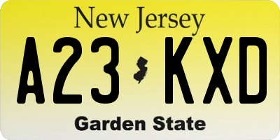 NJ license plate A23KXD