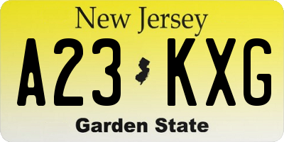 NJ license plate A23KXG