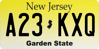 NJ license plate A23KXQ
