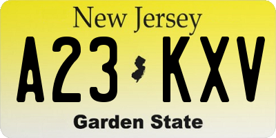 NJ license plate A23KXV