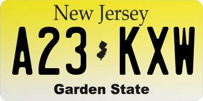 NJ license plate A23KXW