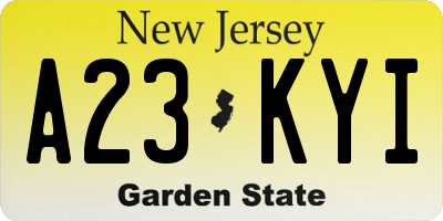 NJ license plate A23KYI