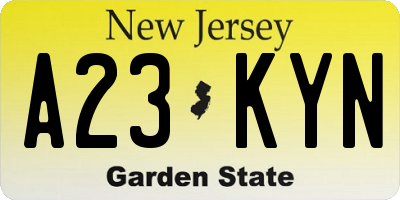 NJ license plate A23KYN