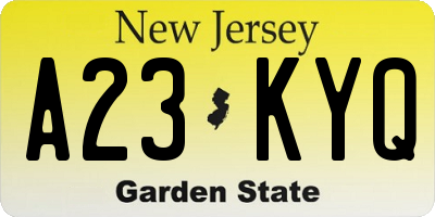 NJ license plate A23KYQ