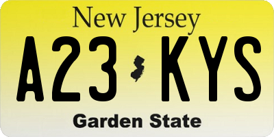 NJ license plate A23KYS