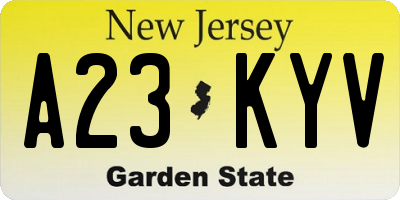 NJ license plate A23KYV