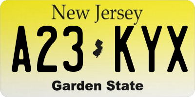 NJ license plate A23KYX