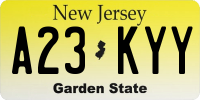 NJ license plate A23KYY