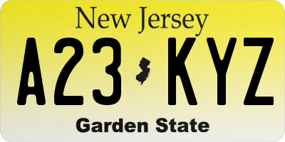 NJ license plate A23KYZ