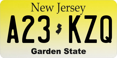 NJ license plate A23KZQ