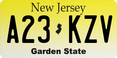NJ license plate A23KZV
