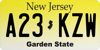 NJ license plate A23KZW