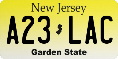 NJ license plate A23LAC