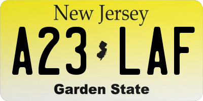 NJ license plate A23LAF